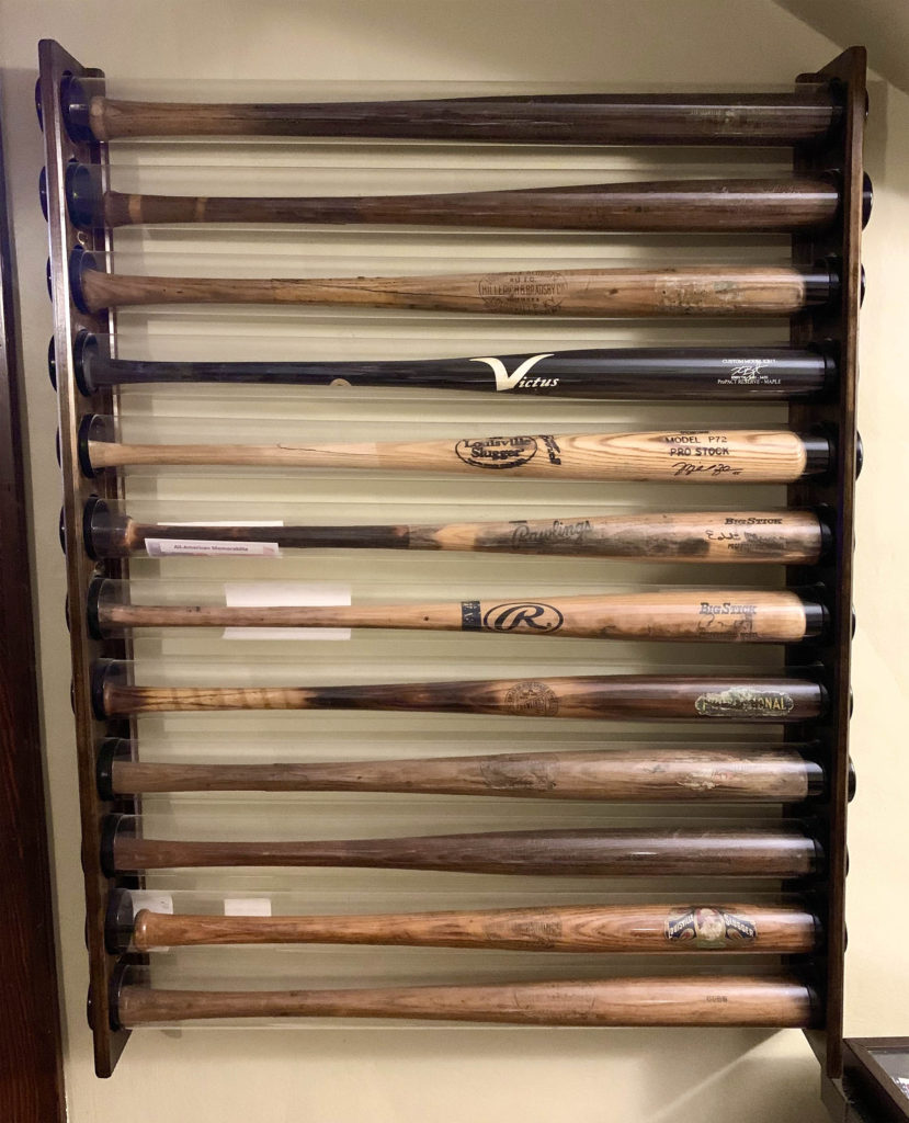 Display rack of various baseball bats