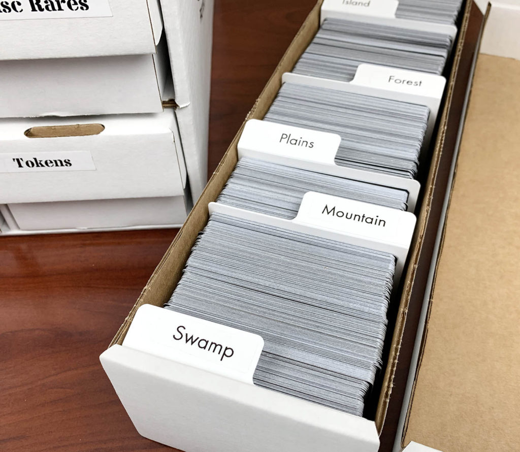 800 ct box and dividers organizing basic land cards