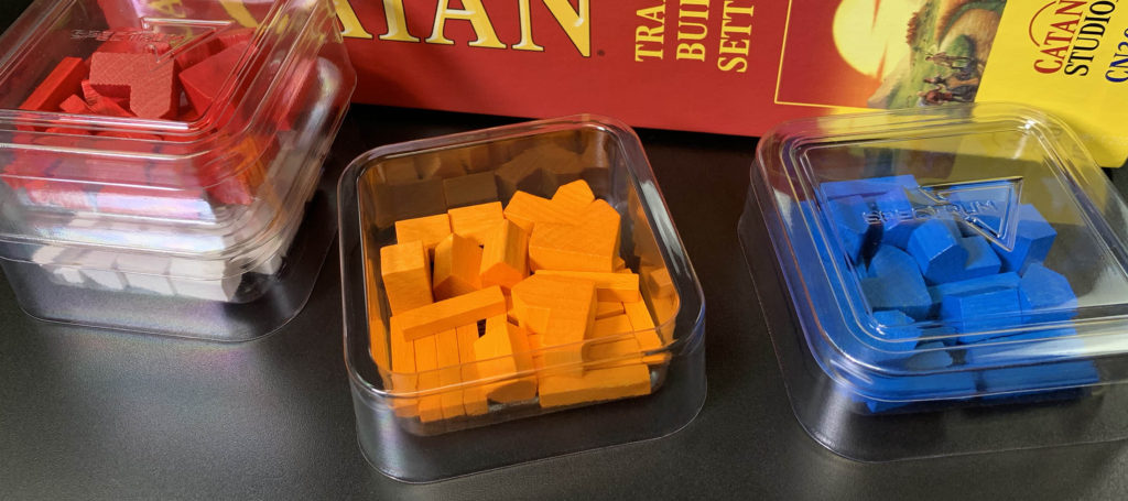 Catan components in BCW bit boxes