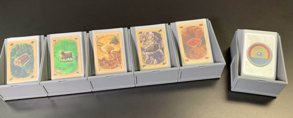 BCW modular sorting tray holding cards for Catan