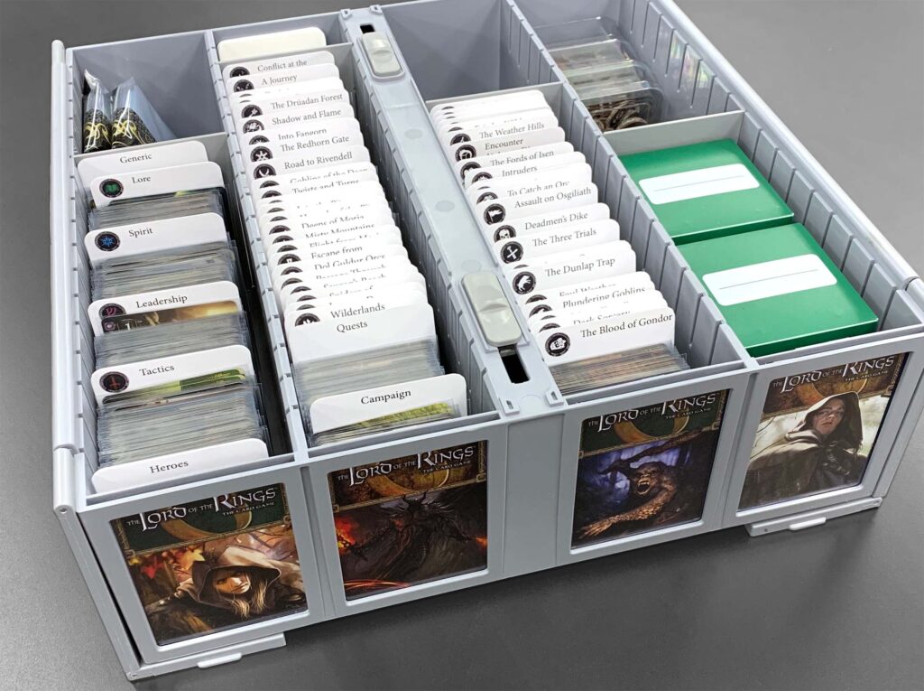 BCW 3200 Card Bin with Lord of the Rings cards organized and separated