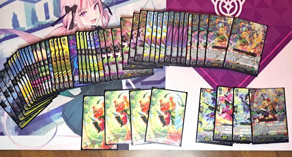 Spread of Cardfight Vanguard cards and tokens