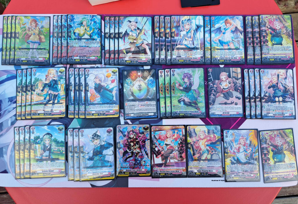 Cardfight Vanguard deck, sorted and spread out