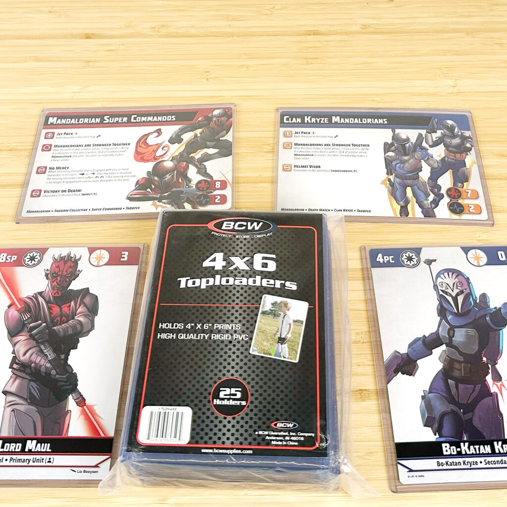 Star Wars Shatterpoint character cards with 4x6 inch toploaders