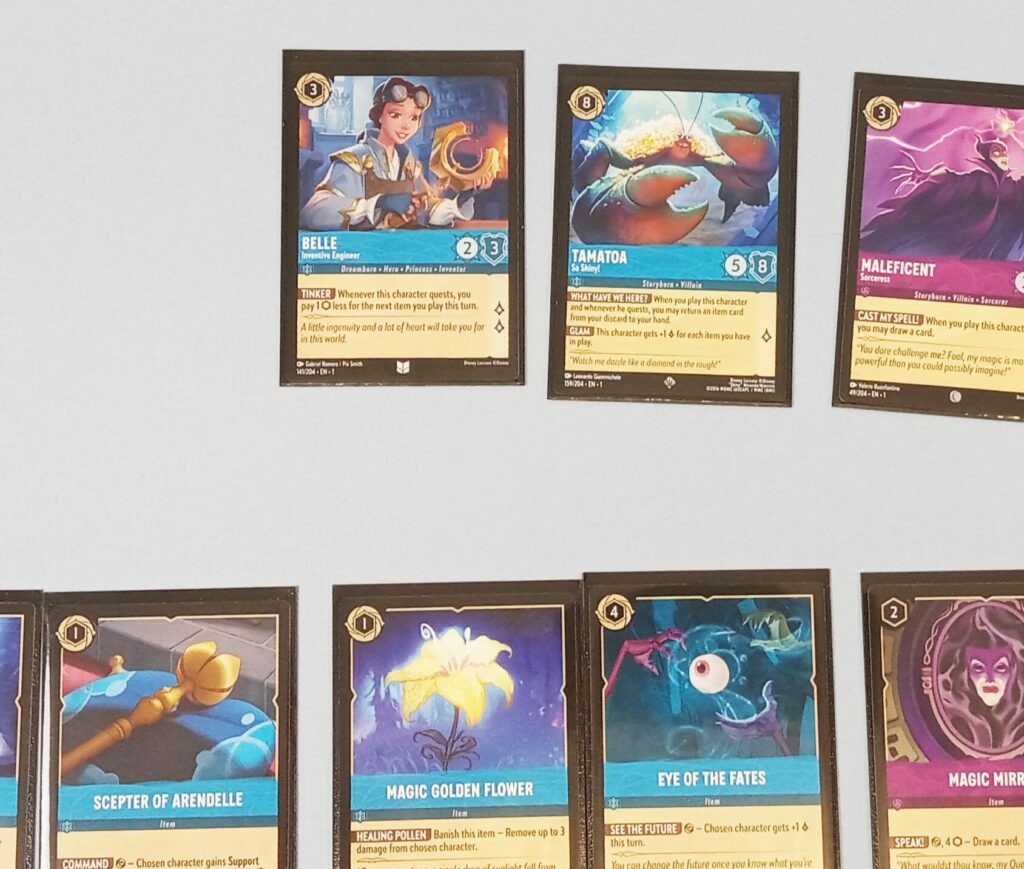 Lorcana cards used in a game