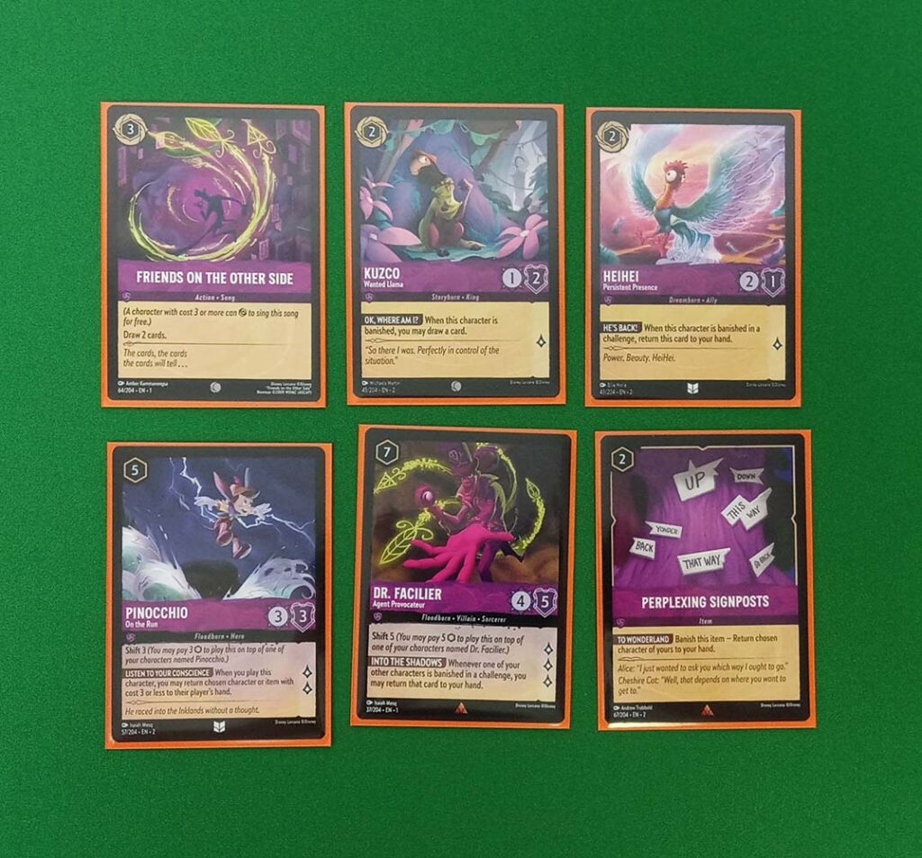 Lorcana cards that support the main gameplay of this deck