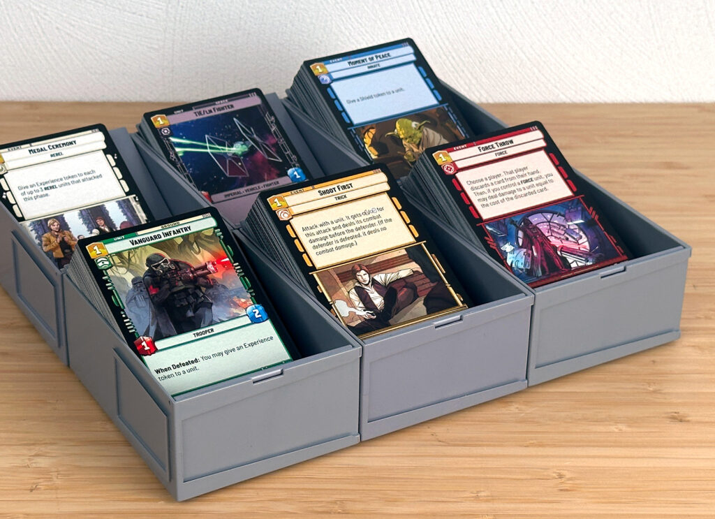Star Wars Unlimited cards in a modular sorting tray