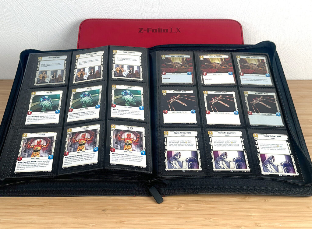 Star Wars Unlimited cards in a binder