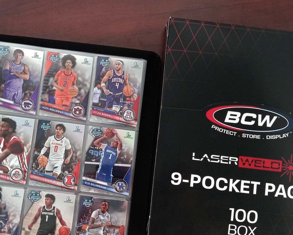 NCAA basketball cards in a premium basketball album with LaserWeld pages