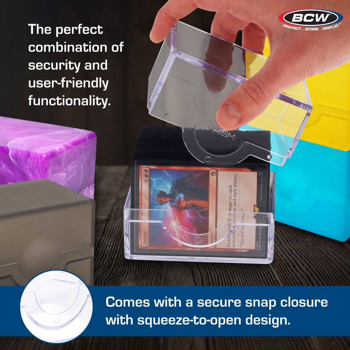 Spectrum Prism deck case infographic, security and user friendly 