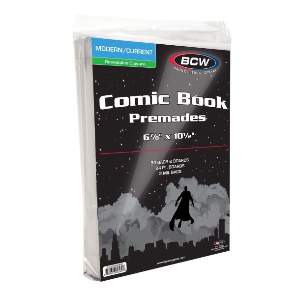  BCW Magazine Premade Non-Resealable Bags and Boards, Standard  Size 8 ¾ x 11⅛, Pre-Loaded Boards in Magazine Sleeve Protectors