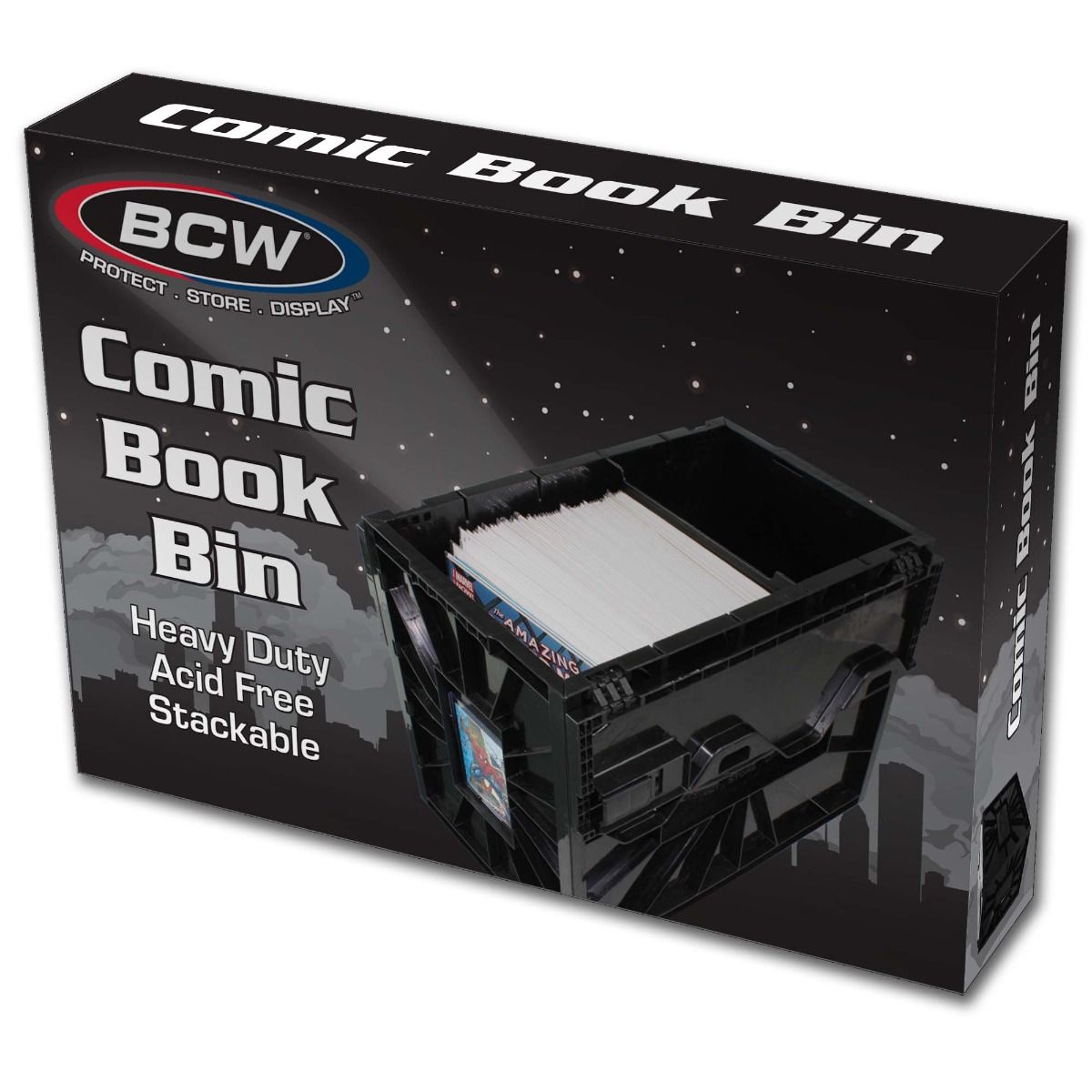 BCW Short Comic Book Storage Bin - Holds 150 Comics, Stackable Plastic Organizer (Red)