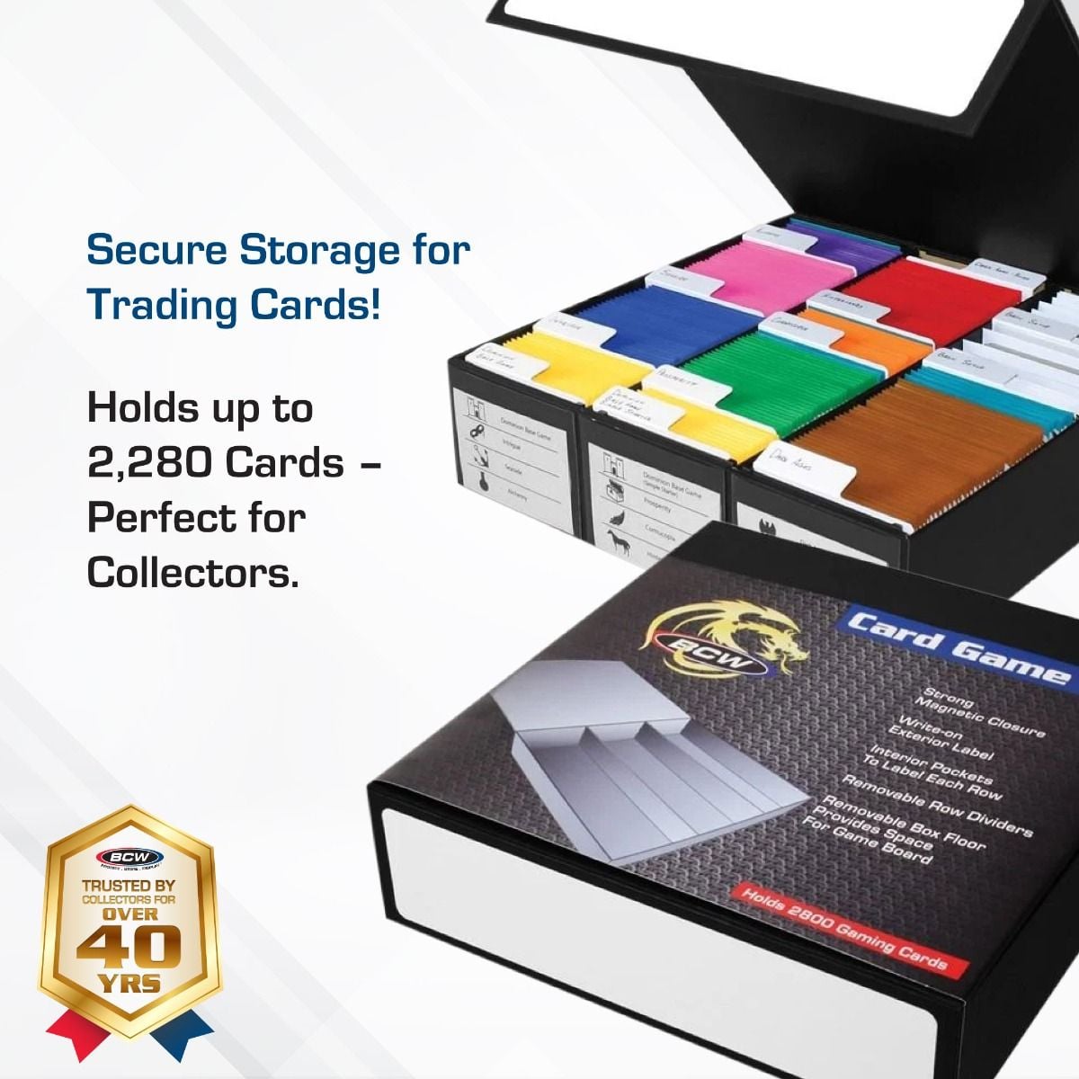 3 Row Card Game Box | Black & White Card Game Box Storage - BCW