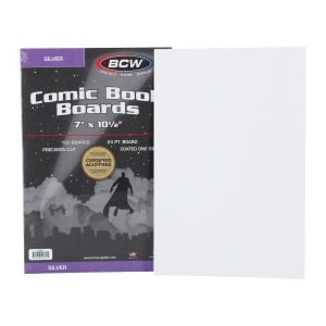 Image shows pack of 100 backing boards in packaging on the left and a white backing board on the left.