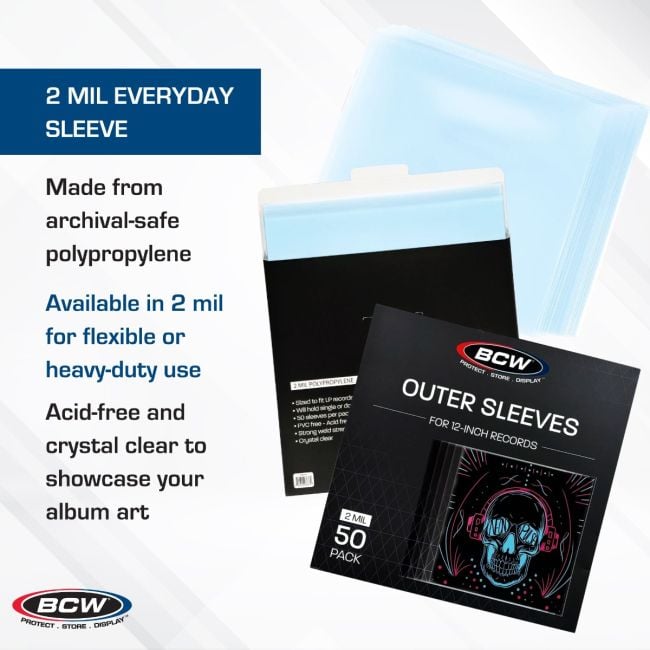 12-Inch Outer Record Sleeves - 2 Mil - 50 Pack