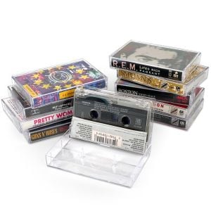 Cassette Cases - 10 Pack stack with cassette tapes and one open