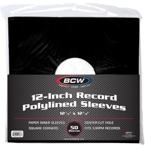 12-Inch Record Paper Inner Sleeves - Polylined - With Hole - Black