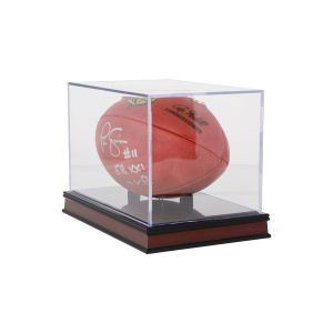 Wood Base for Football Holder with football showcase angled