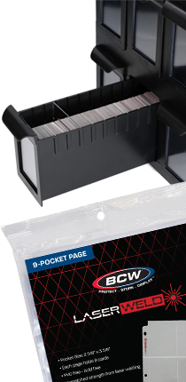 BCW Card Category products, including the BCW 6 Drawer Card Catalog and LaserWeld 9-Pocket pages